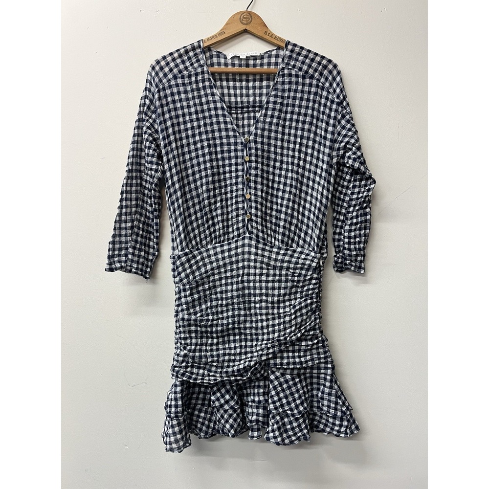 Veronica Beard Campbell Ruched Seersucker Gingham Mini Dress Sz 8 Runs Small